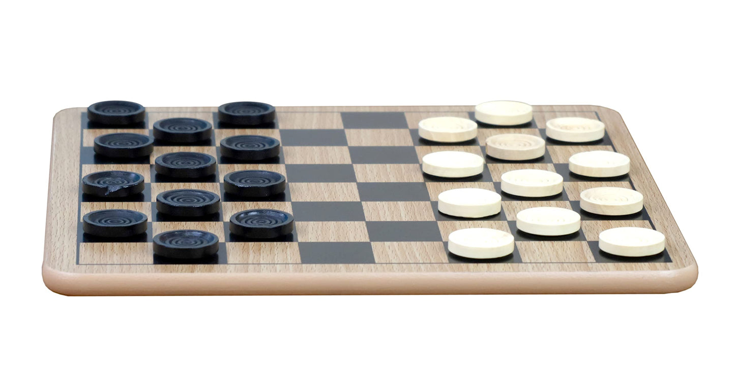 Regal Games Reversible Wooden Board for Chess, Checkers & Tic-Tac-Toe - Includes 24 Checkers & 32 Chess Pieces - 10.5 Inch Size