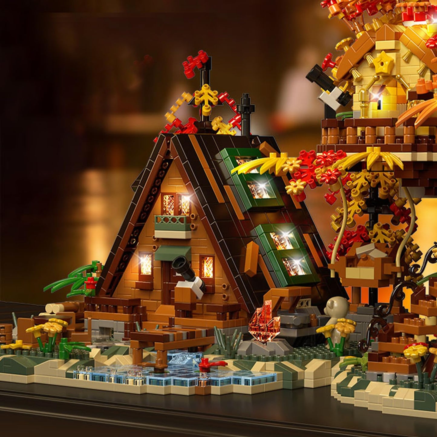 Hjplpxh Flowers Wood Frame Cabin Building Blocks Set, Cherry Blossom Bonsai Treehouse Architecture Micro Mini Block Kits Gift Fo