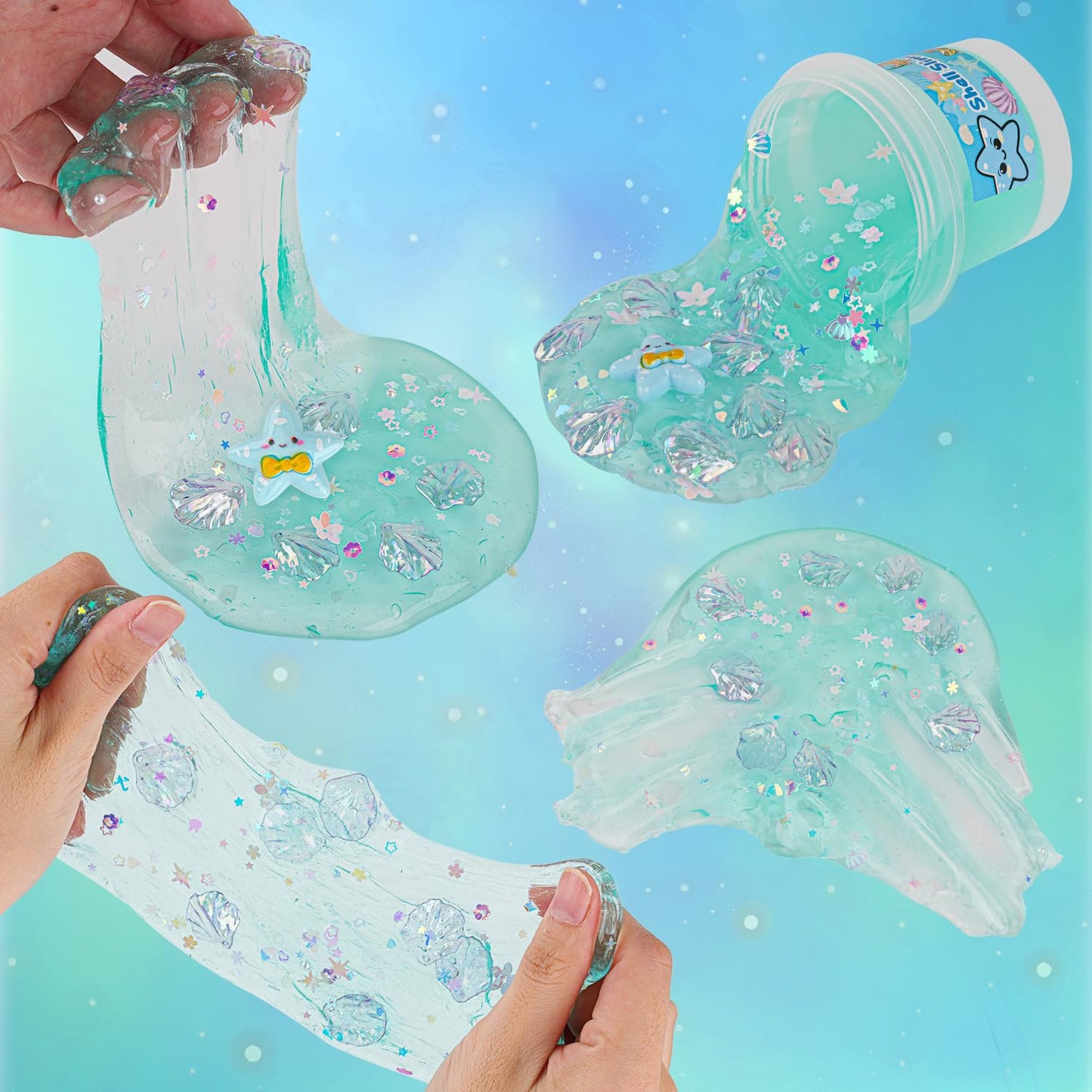 3 x 100mL Ocean Slime Kit for Girls & Boys: Mermaid Bead, Pink Crunchy & Blue Clear Slime, Sensory Experience DIY Slimes Set, Sl