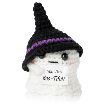 Djianrang Halloween Ghost Handmade Positive Crochet With Inspirational Card Emotional Support Wool Ornaments Mini Positive Knitt