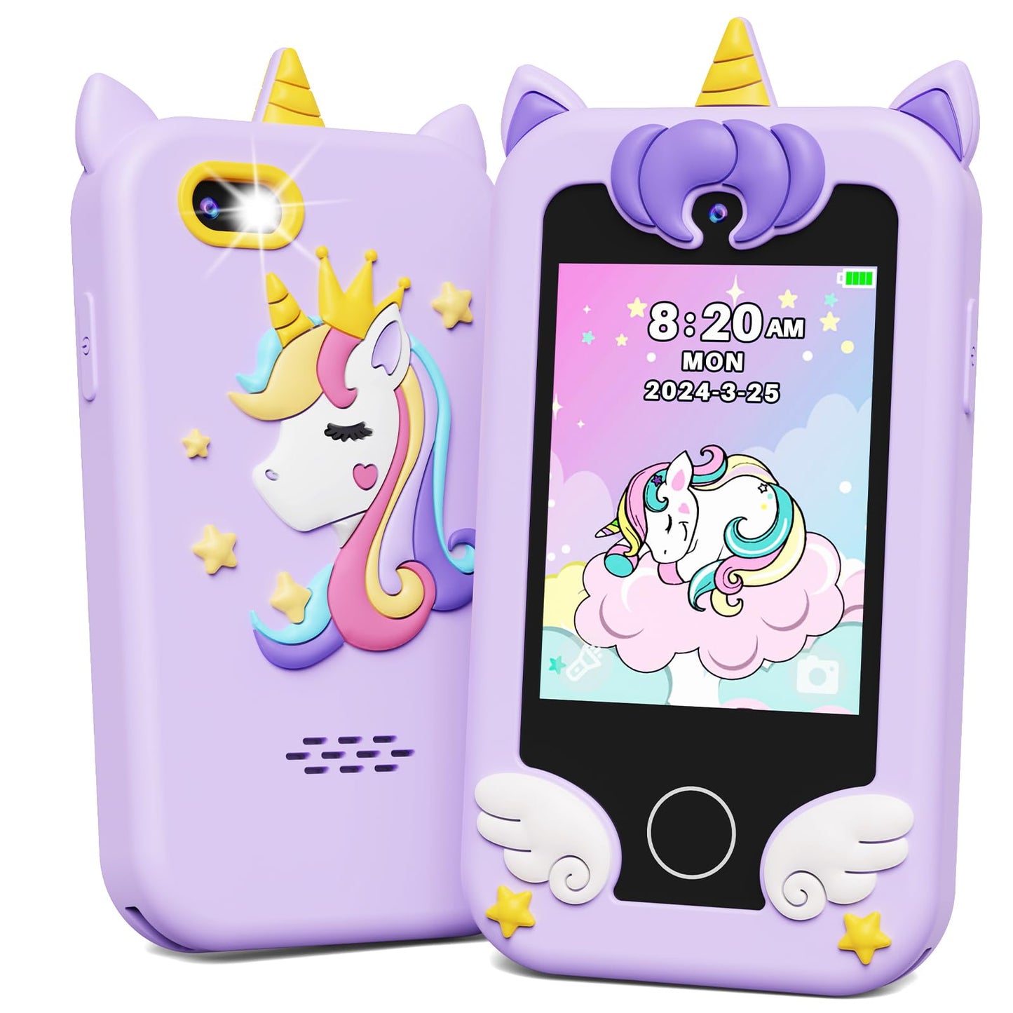 KOKODI Kids Smart Phone Toys, Birthday Gifts Unicorn Toddler Play Phone for Girls 3-10, Touchscreen HD Cell Phone for Kids, Trav