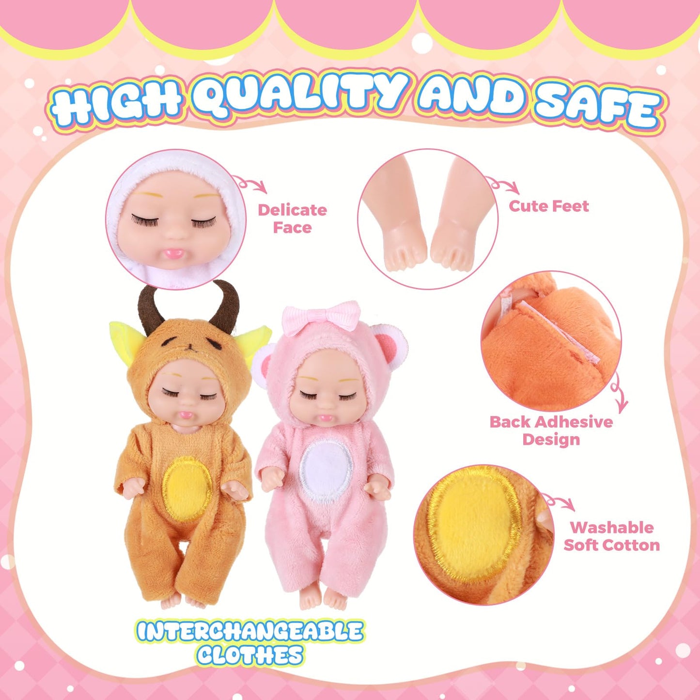 Hanaive 12 Pcs 4 Inch Mini Reborn Christmas Baby Doll Cute Christmas Doll Gifts Realistic Baby Doll With Animal Clothes Lifelike