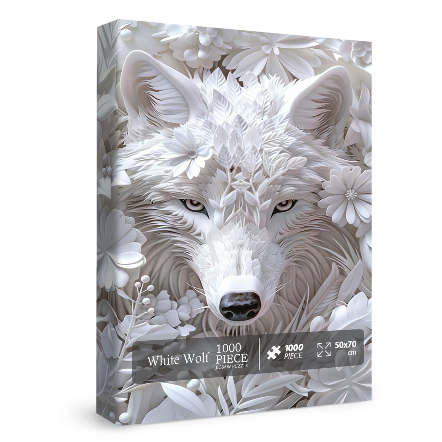 Impossible Flower Wolf Puzzles For Adults 1000 Pieces, Hard Difficult Animals White Jigsaw Puzzles, Floral Winter Wolves Art Puzzles