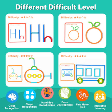 120Pcs Wooden Pattern Blocks, Sticks & Rings Wooden Tangram Puzzle Stem Preschool Brain Teaser Montessori Toys Gift For 3 4 5 Years Old Toddler Kids Boy Girl