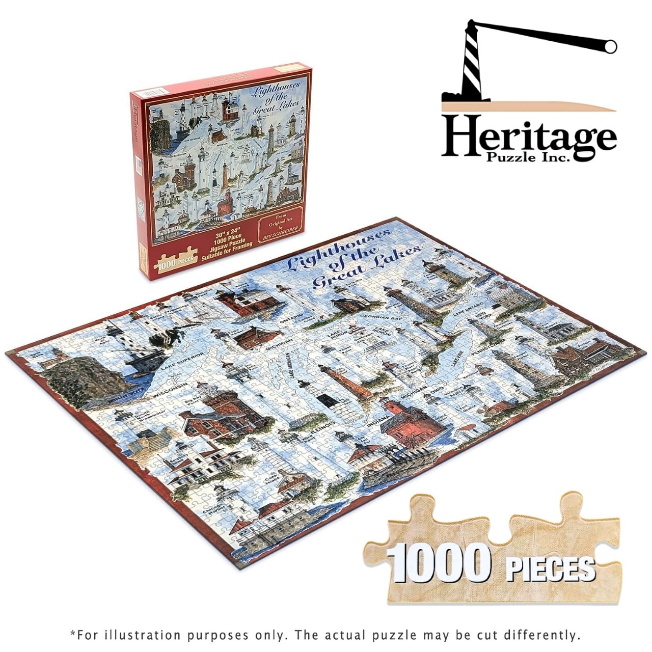 Heritage Puzzles Lighthouses Of The Great Lakes - 1000 Pieces - Size: 30'' X 24''