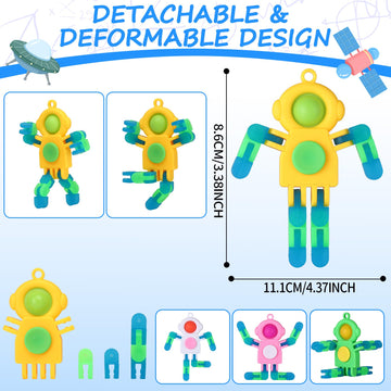 ZQFTZQ 24Pcs Glow in The Dark Fidget Spinner Keychains - Deformable Astronaut Robot Gyro Toys for Kids & Adults, Perfect for Parties & Prizes