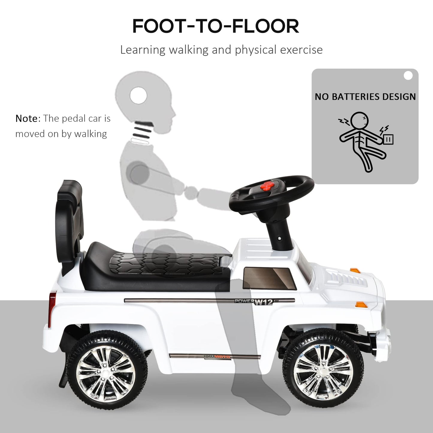 Aosom Kids Ride On Push Car, Suv Style Sliding Walking Car For Toddle With Horn, Music, Working Lights, Hidden Storage And Anti-Dumping System, White