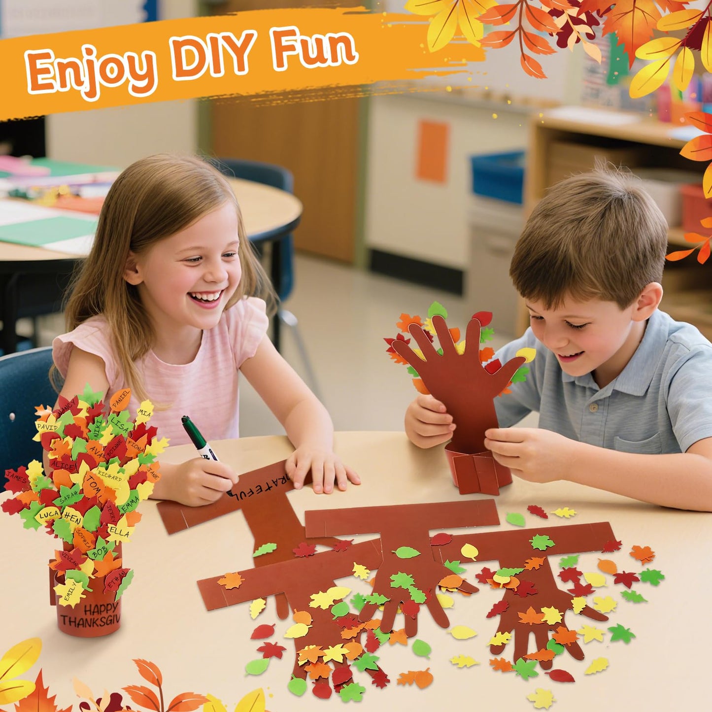 32 Pcs Fall Thankful Tree Craft Kits Make Your Own Handprint Paper Trees DIY Thanksgiving Trees Decorations Thankful Tree Craft