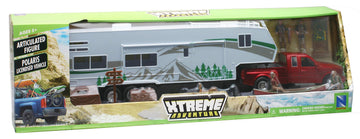 NewRay Die Cast Pickup Truck with Camper Trailer - Medium Size, Multicolor, Model SS-10706, Durable Plastic Accessories