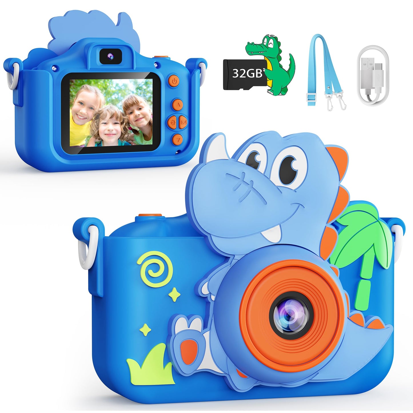 Kokodi Kids Camera Toy Digital Camera For Kids, Dinosaurs Birthday Gifts For Boys Age 3-12, 1080P Hd Video Camera For Toddler, C