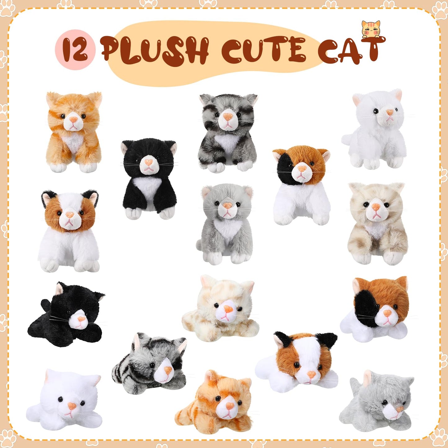 Leitee 16 Pcs Cat Stuffed Animals Bulk 5 Inch Kitten Plush Toy Assorted Cute Stuffed Cat Gift Small Fluffy Animal Toy For Classroom School Pet Birthday Party Favor Supplies(Lovely Style)