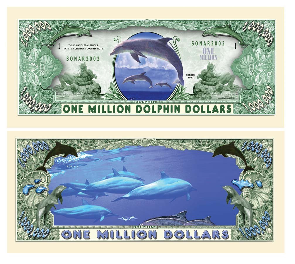 American Art Classics Dolphin Novelty $Million$ Dollar Bill Collectible In Collector Grade Currency Holder - Best Gift For Lovers Of Dolphins