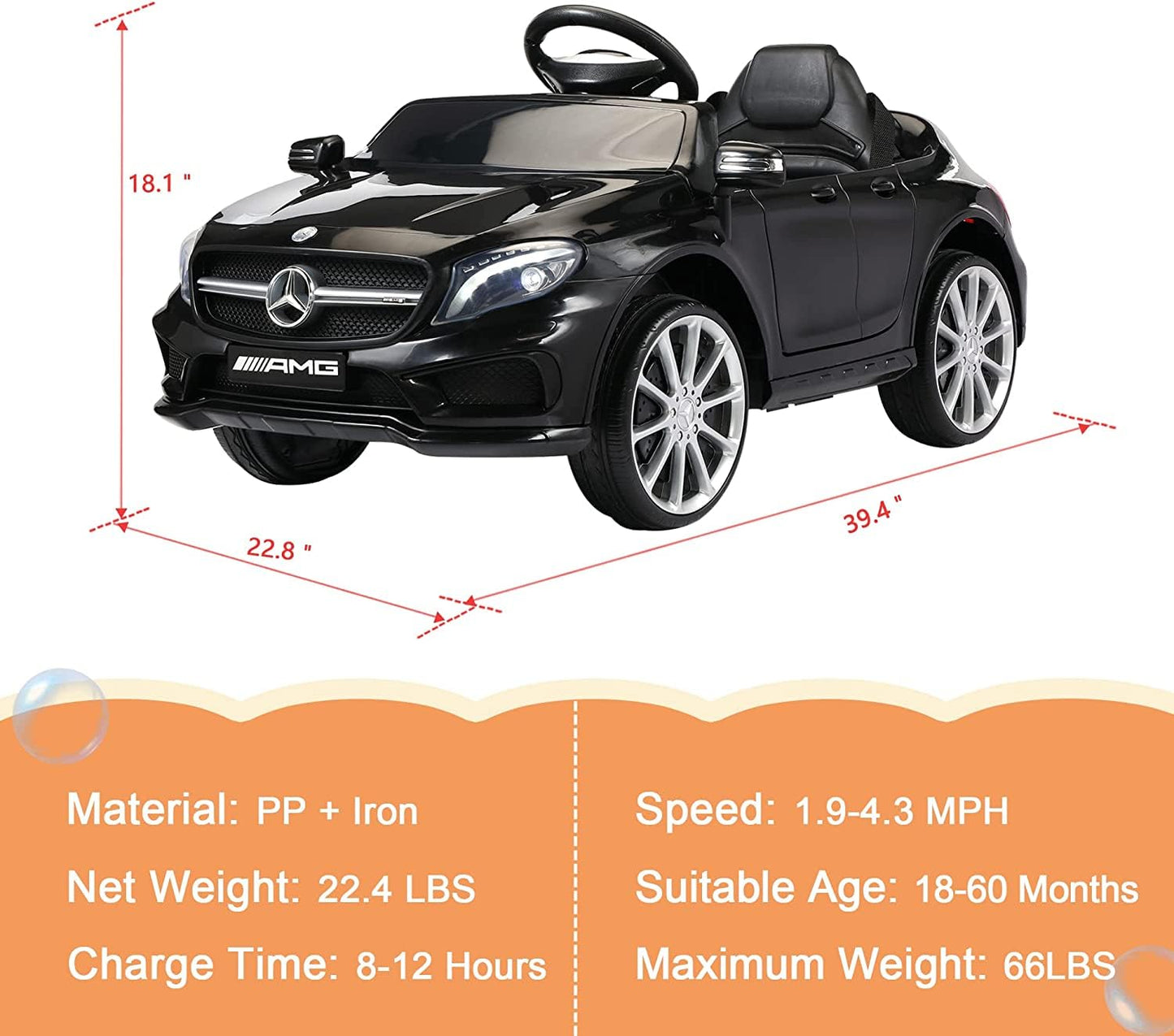 Tobbi Licensed Mercedes Benz Electric Car For Kids 3+, Children Ride On Toy With Parental Remote Control, Kids’ Electric Vehicle With Soft Start Design/3 Speed/Radio & Led Lights