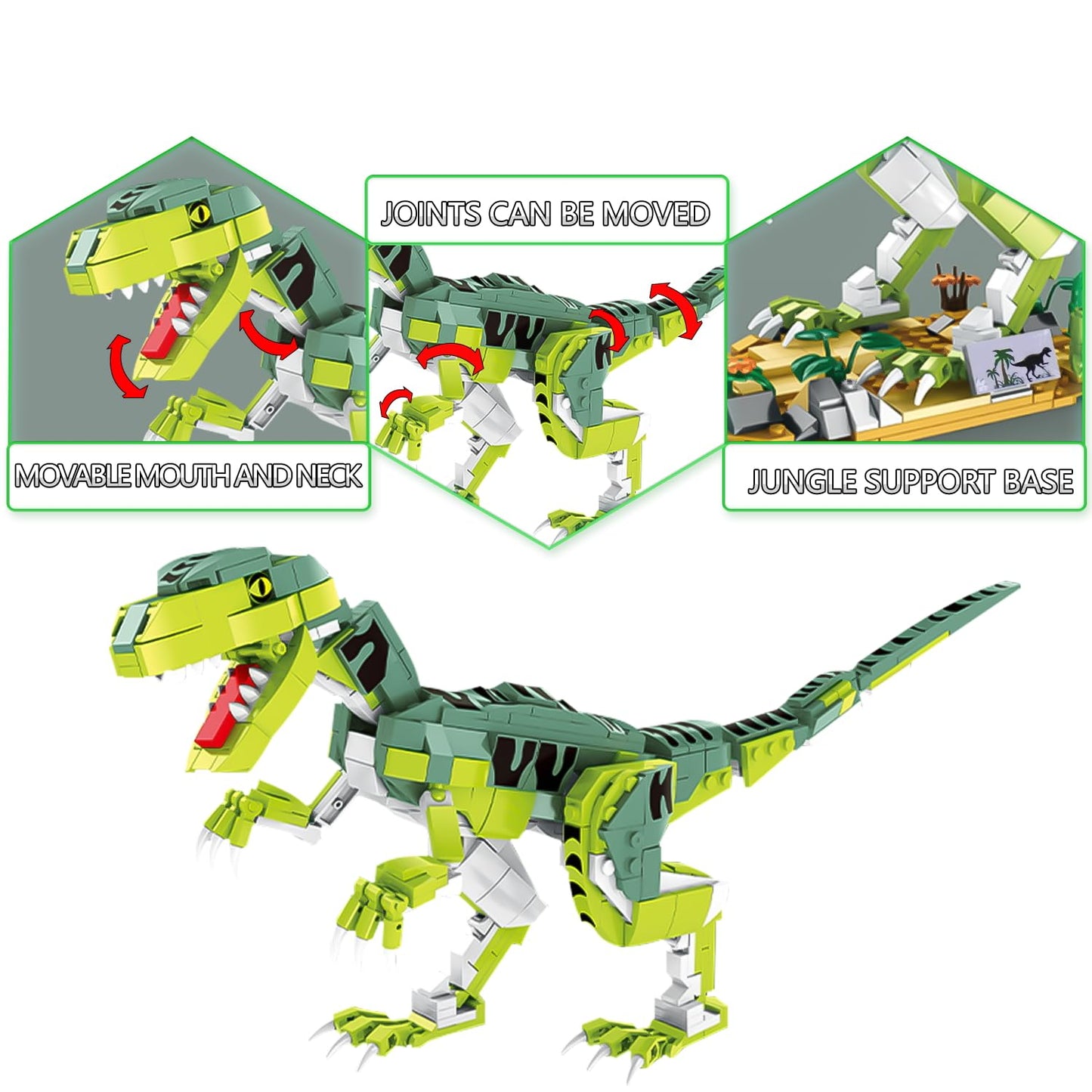 Sienon Creator Velociraptor Dinosaur Building Toy Set, Dinosaur Park World Dominion Raptor Model Toy Building With Movable Jaw, Neck And Joints, 16.3” Dinosaur Toys For Kids 6-14 Years Old (533 Pcs)