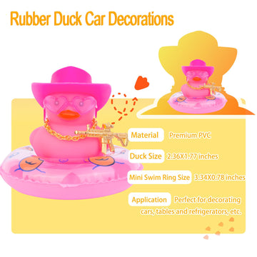 Cofubcad Car Rubber Duck Dashboard Decoration Colorful Duck Car Ornaments With Special Props Mini Swim Ring Sunglasses Cowboy Or Sun Hat(A48)