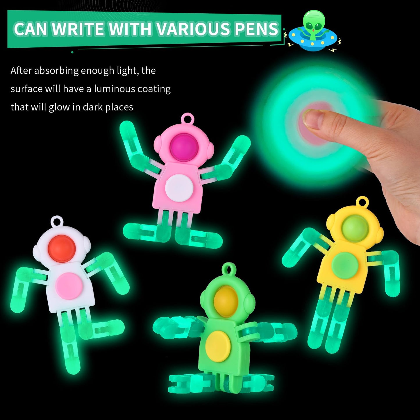 24Pcs Pop Fidget Spinners Bulk - Diy Deformable Astronaut Fingertip Toys With Cards Keychain Fidget Spinners Glow In The Dark Pa