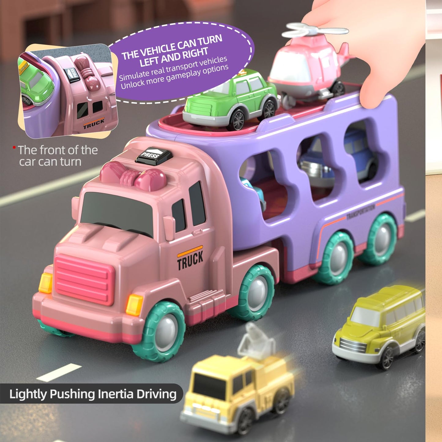 Beby Buty 7 In 1 Car Truck Toys For Girls Toddlers, Girls Toddler Car Truck Toys With Light Sound, Birthday Gifts Toys For 3 4 5