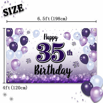LASKYER Happy 35th Birthday Decorations,35th Purple Balloon Large Birthday Banner Backdrop Sign,35 Years Old Bday Party Supplies