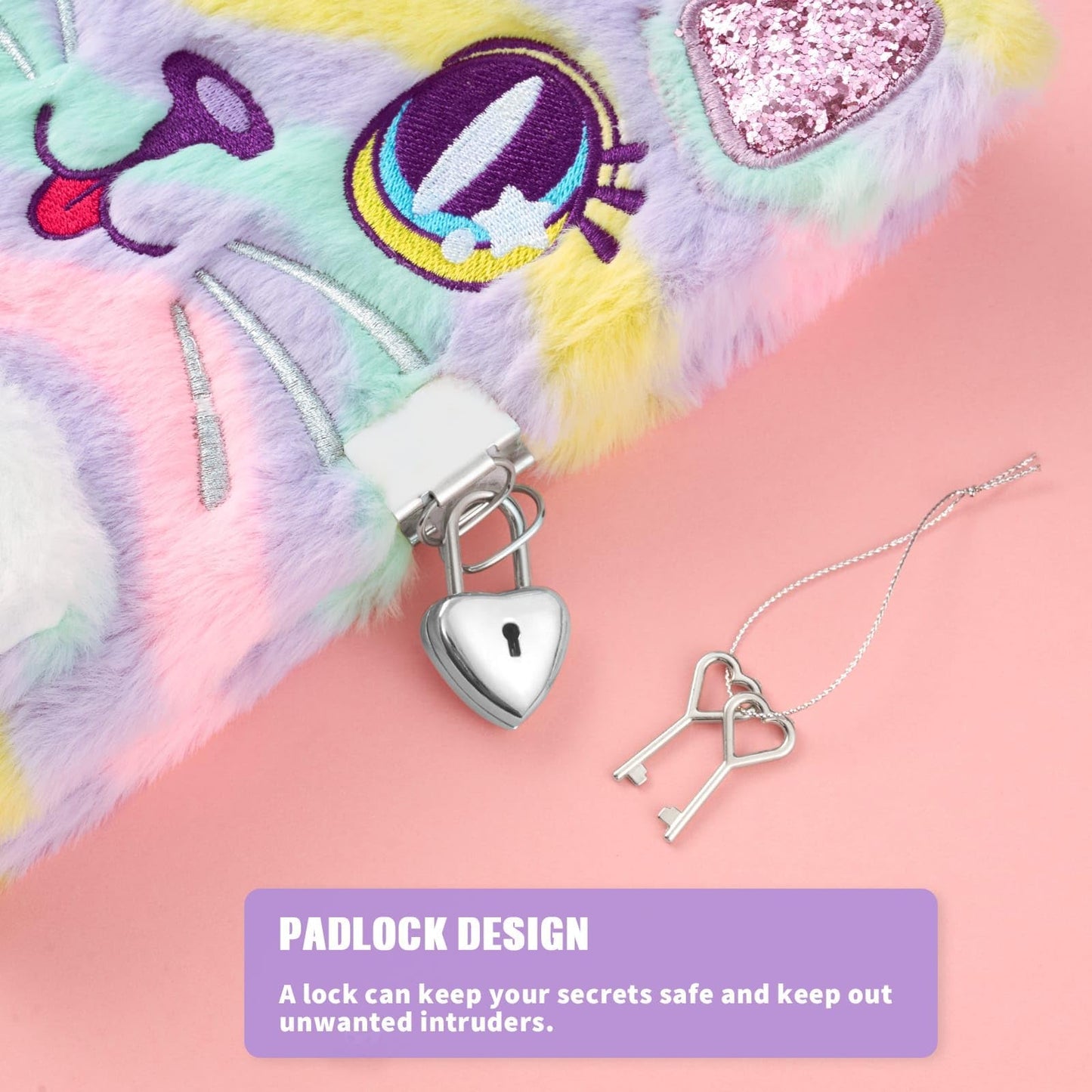 Wernnsai Plush Cat Diary With Lock And Keys - Girls Journal With Lock Diary For Girls Kids Gift Birthday Christmas Valentine School A5 Kids Journal Secret Diary Writing Drawing Notepad