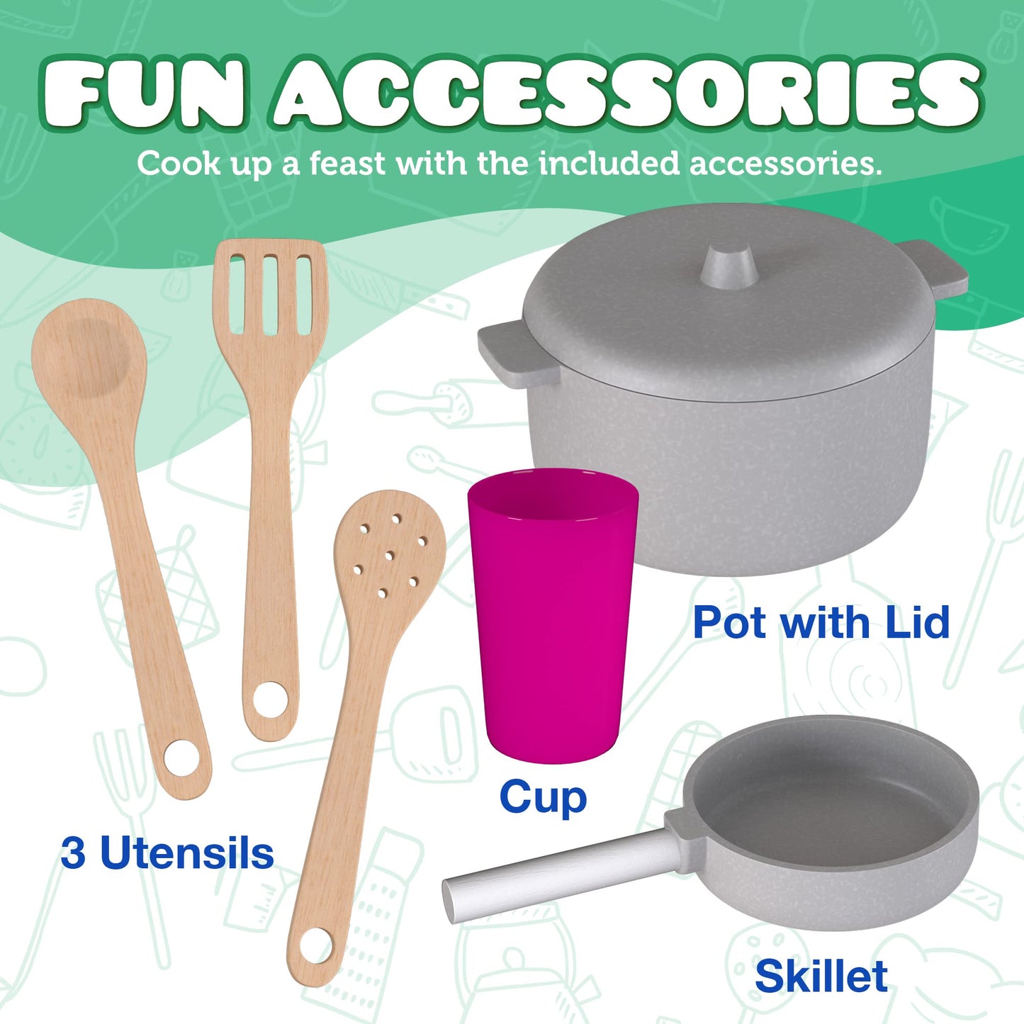 Play Kitchen - Wooden Kitchen Playset for Toddlers & Big Kids - Mini Pretend Toy Kitchenette for Boys & Girls - Vintage Phone, R