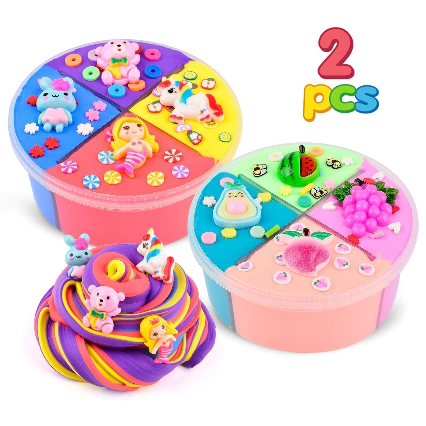 2 Pack Multi-Color Valentine'S Day Butter Slime Kit, Non-Sticky And Super Soft Perfect For Boys Girls Party Favors, Birthday Easter Gift, Diy Putty Fidget Kids Toys, Large Capacity (120 * 2)