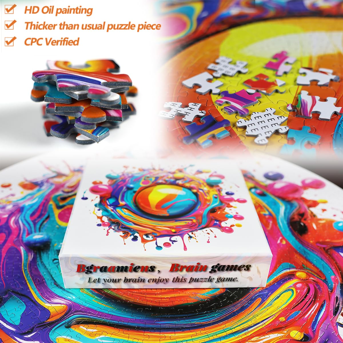 Bgraamiens Puzzle-Paint Splashes-1000 Pieces Gradient Colorful Impossible Puzzle For Adult,Hard Challenge Puzzle For Adult