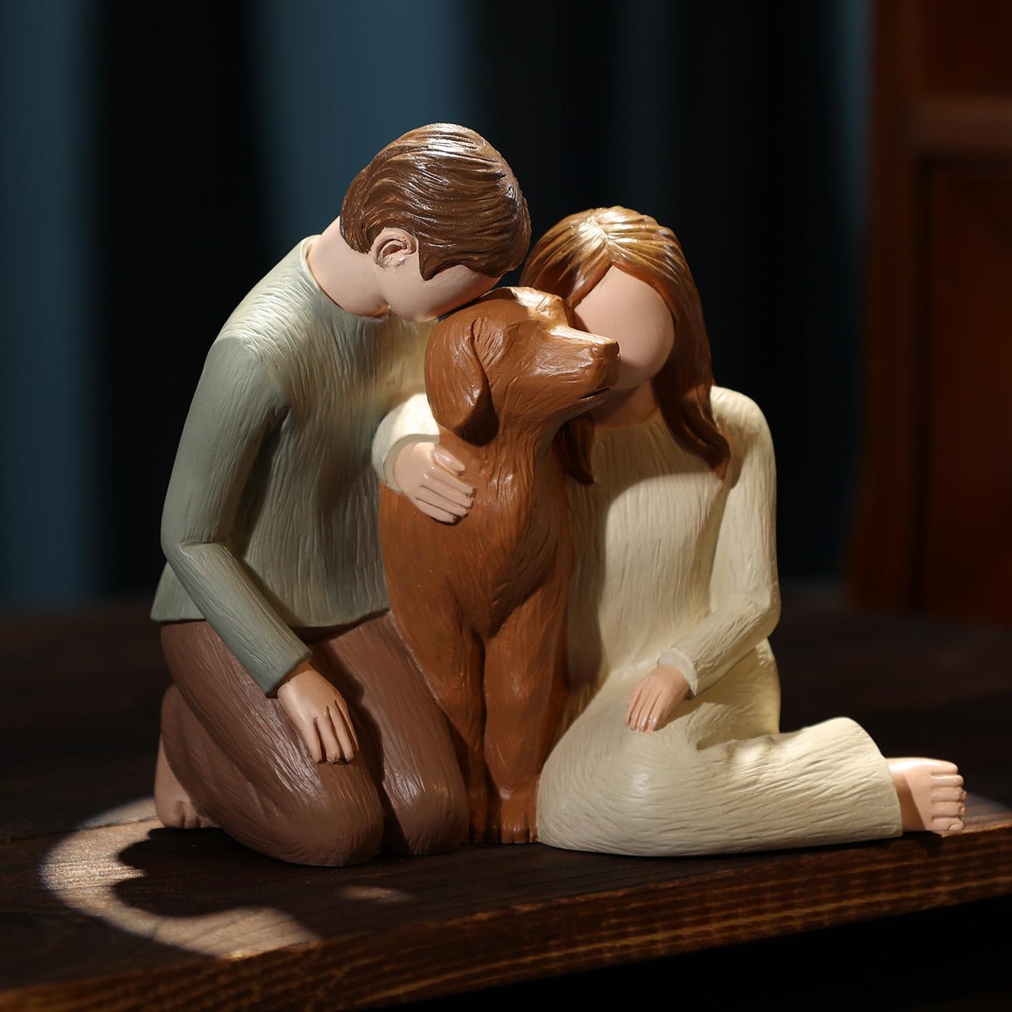 Hensonever Couple With Dog Figurines Ornaments, We Are A Family Dog Memorials Statues For Dog Lovers