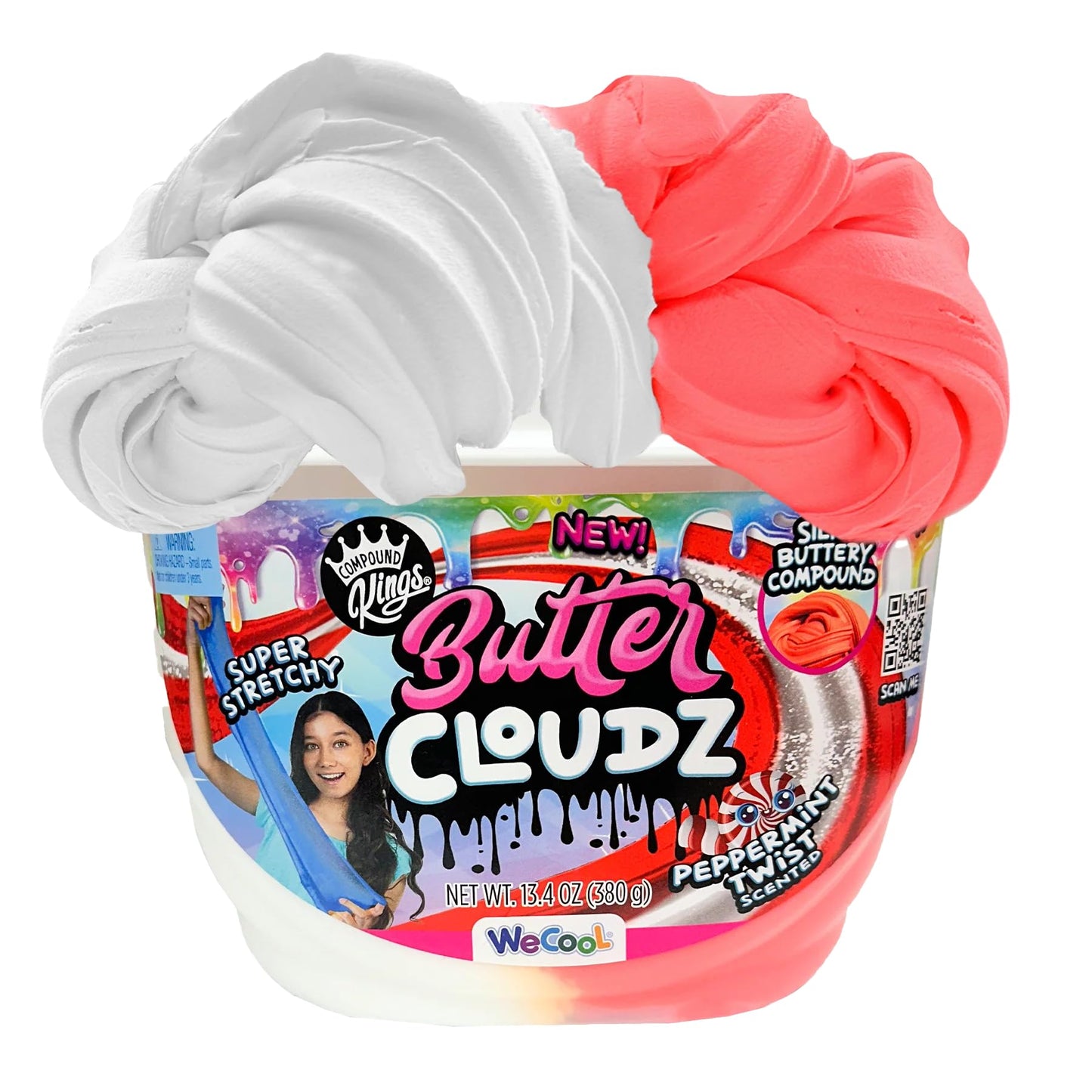 Compound Kings Fluffy Cloudz Butter Slime Bucket For Boys And Girls, Sensory Toy Non-Toxic Non-Sticky, Peppermint Candycane Red/White Slime Gift