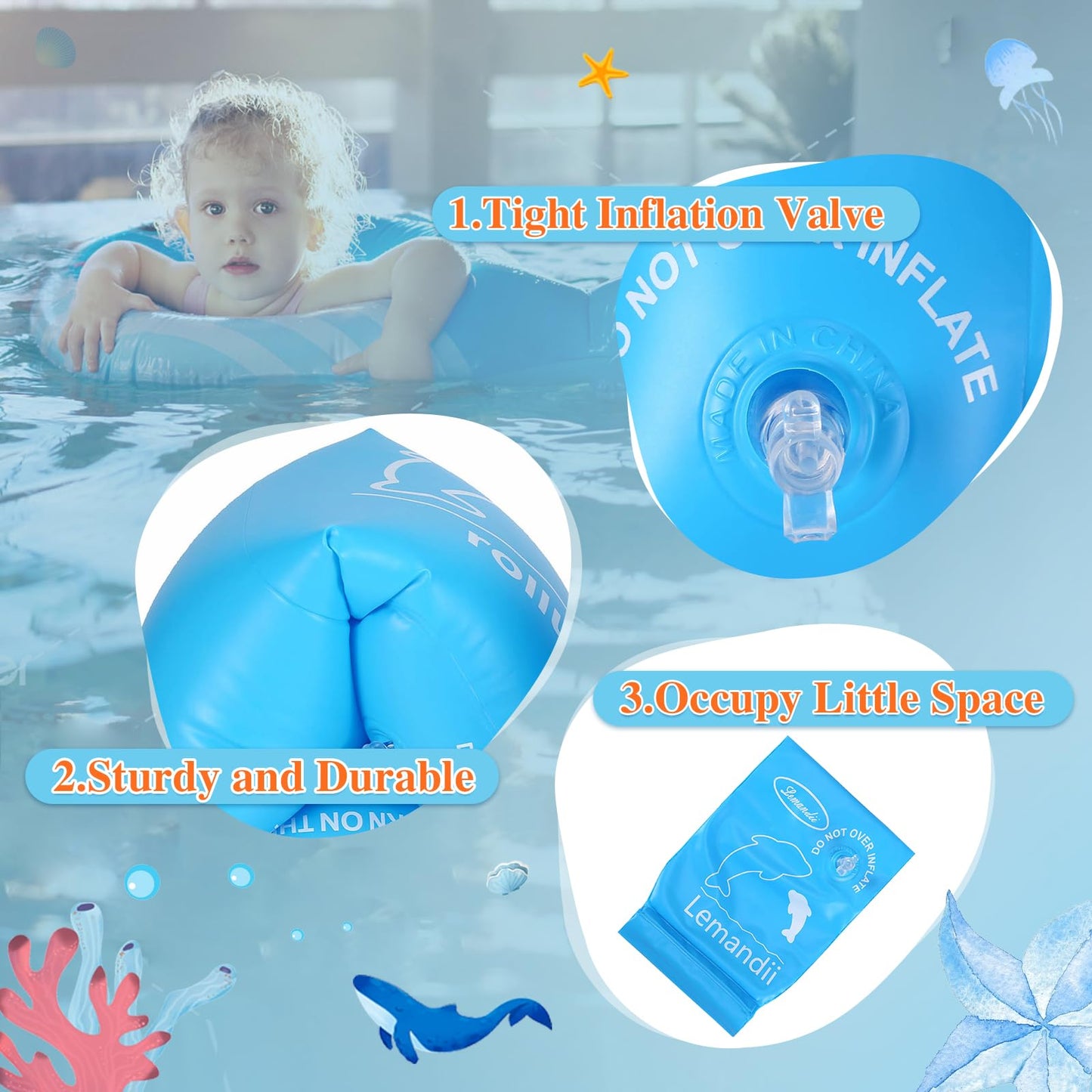 Wowelife Arm Floaties Inflatable Swim Arm Bands Floater Sleeves Swimming Rings Tube Armlets For Kids Toddlers And Adults (Blue-Large)