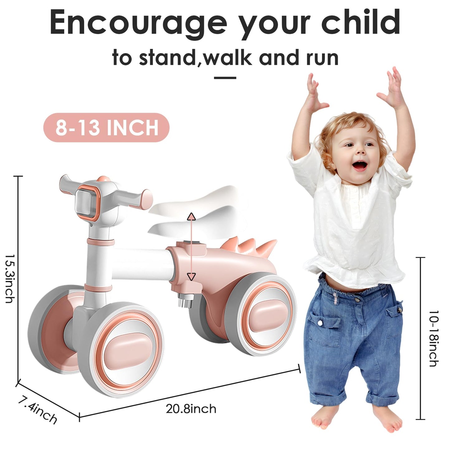 Wisimmall Baby Balance Bike For 1 Years Old Boys Girls, No Pedal Toddler Balance Bike, Adjustable Seat & Headlights Music, 10-36