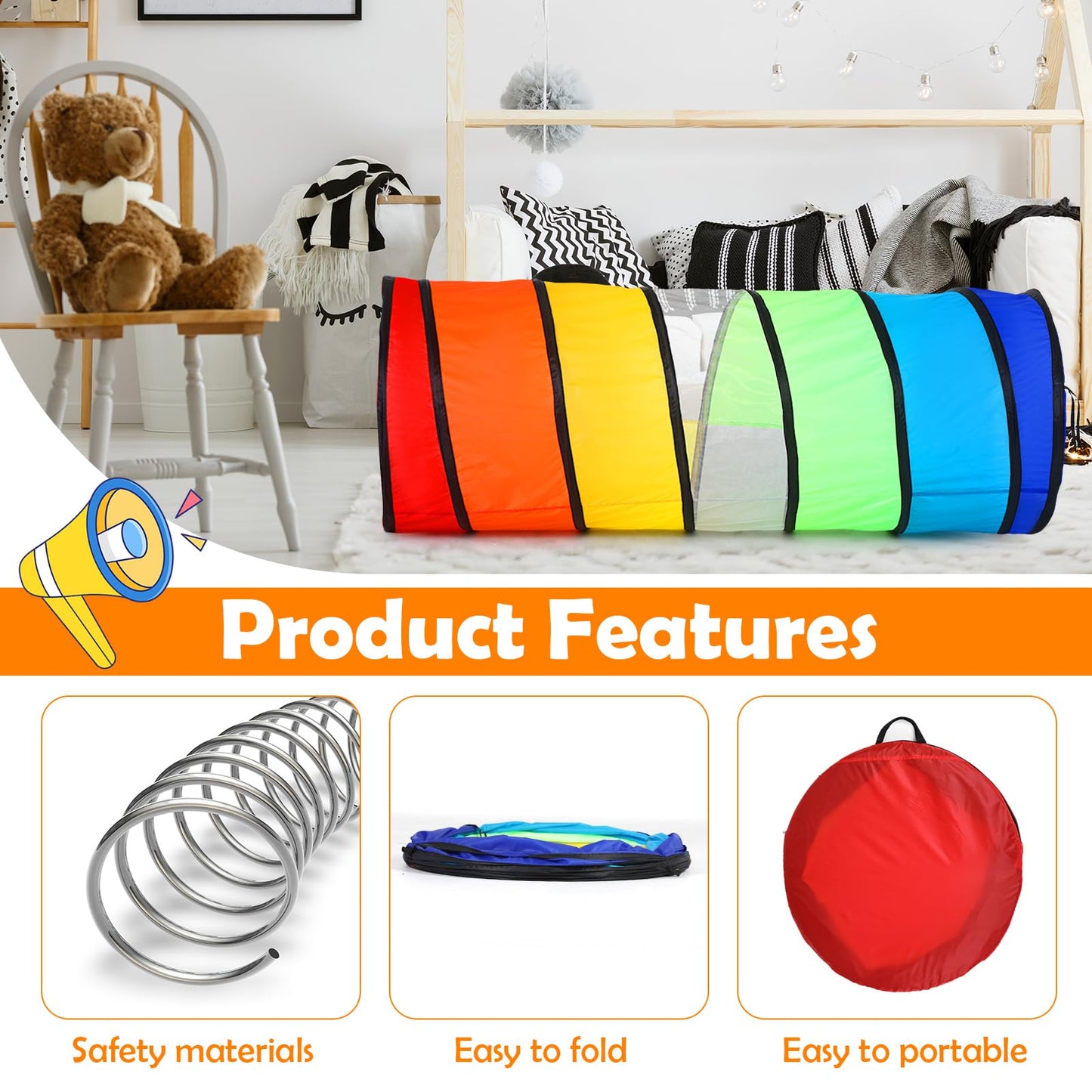 PullCrease Giant 27.6 Inch Play Tunnel for Kids and Large Dogs Colorful Crawl Tunnel Toy for Toddlers Pet Opening Crawl Tunnel T