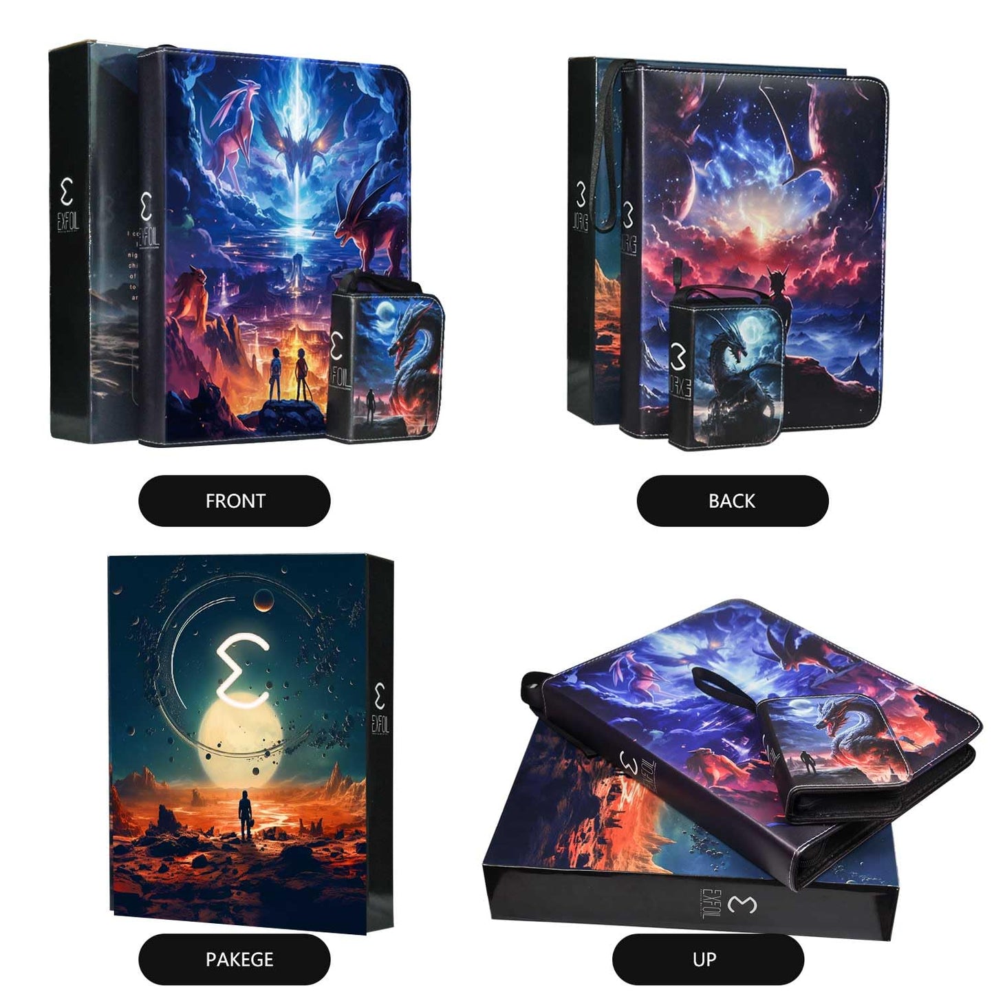 Pokemans Card Binder For Cards, Trading Cards Binder 9 Pocket, Collectible Card Zipper Waterproof Albums Fits 980 Cards