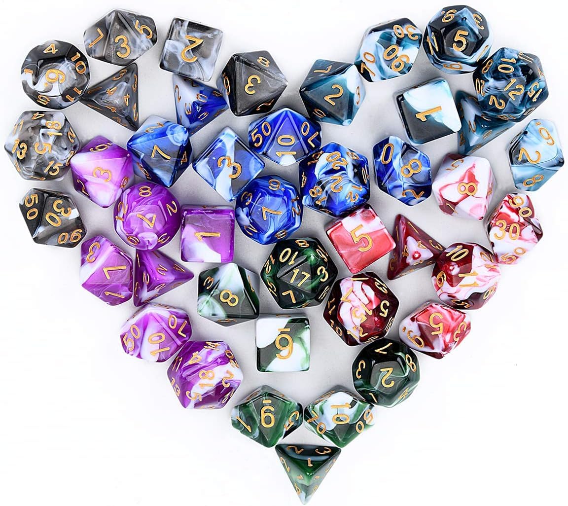 FLASHOWL Polyhedral Dice Set Table Games Dice Pressure Remove 6 Sets Dice 6 x 7 Die Series D20, D12, D10, D8, D6, D4 DND dice DN