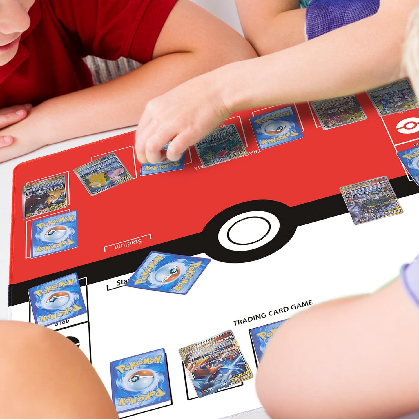 Biouai Playmat For Card Gameplay - Play Mat With Tube For 2 Player Trainer Game Playing(Red)