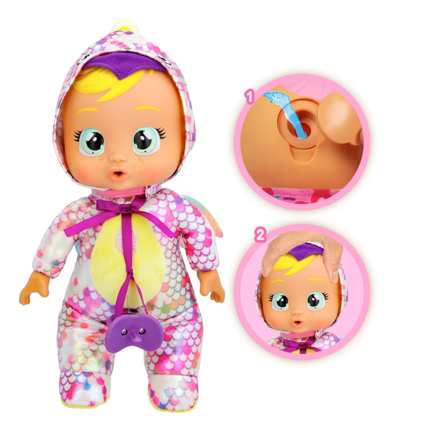 Cry Babies Tiny Cuddles Dinos Tilo - 9' Baby Dolls, Cries Real Tears, Dinosaur Metallic Themed Pajamas