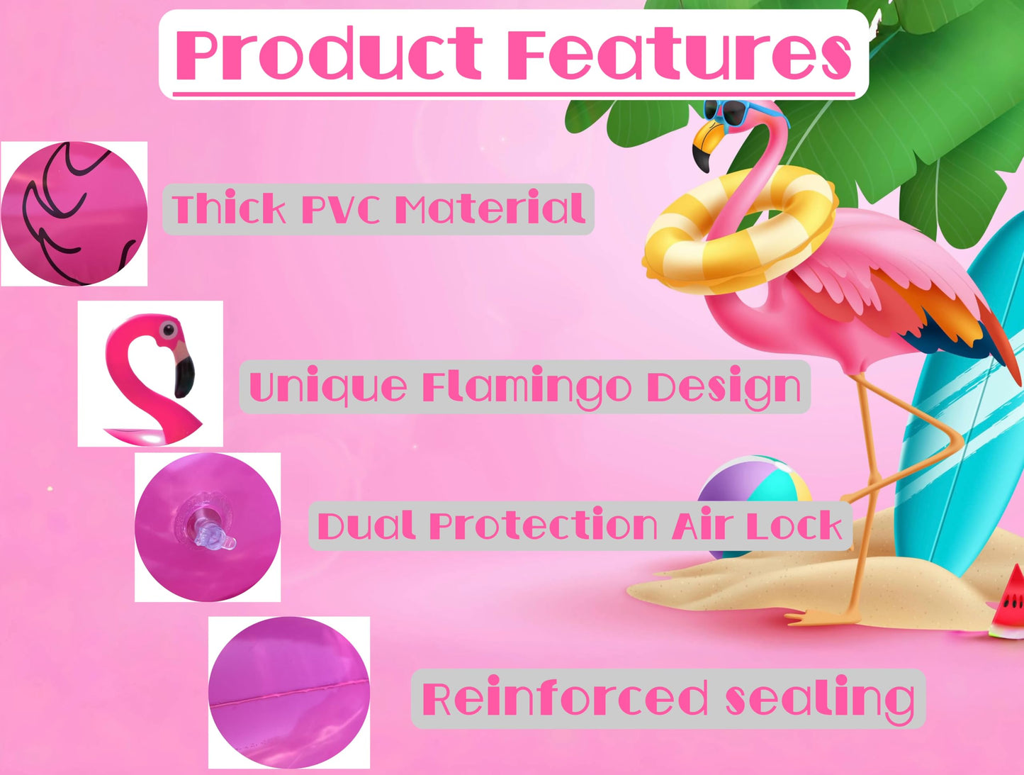 Giftexpress 48' Inflatable Flamingo Pool Float, Swim Party Toys, Fun Beach Floaties, Summer Pool Lilo Lounger For Adults & Kids, Pool Party Favor (2)