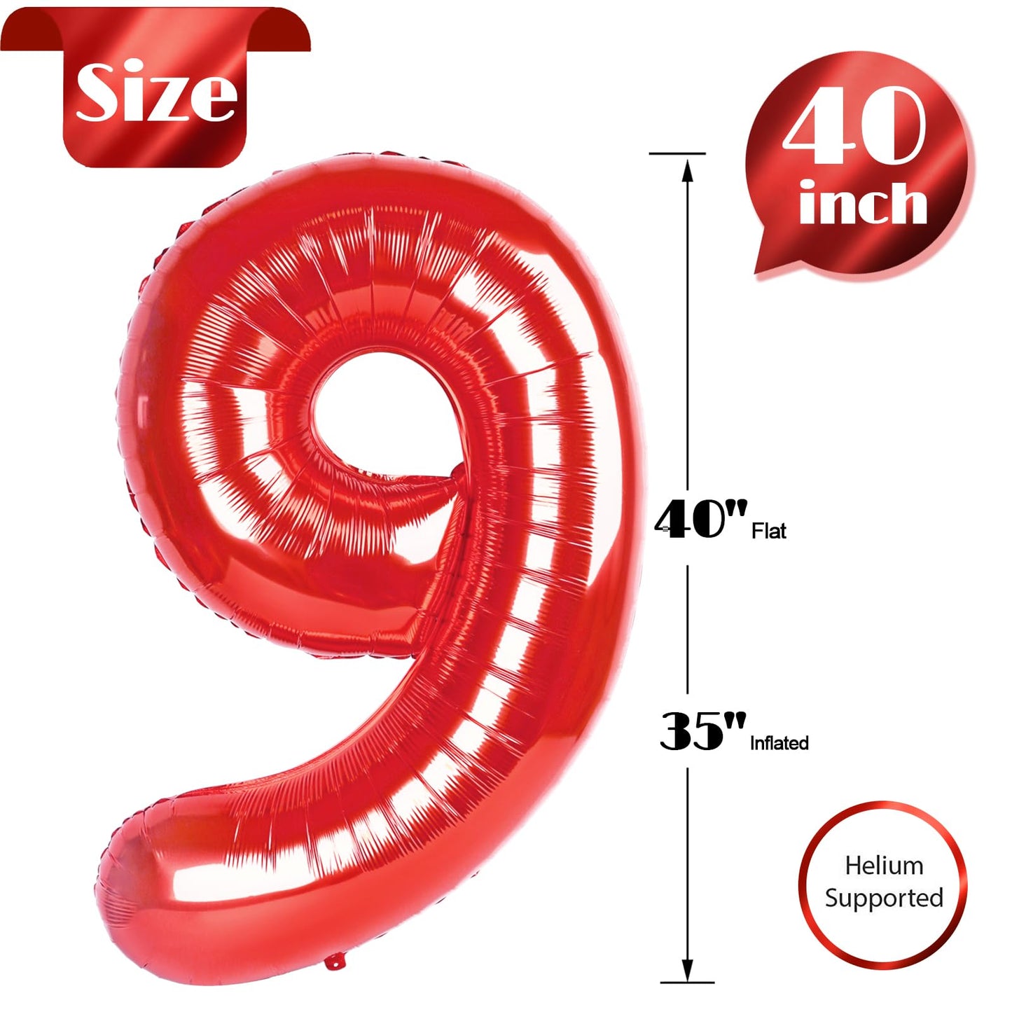 Red 9 Balloon, Number Balloon 40 Inch, Red Party Decorations, Giant Birthday Decorations For 9Th 19Th 29Th 90Th Boy Girl, Number