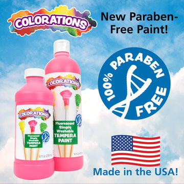 Colorations Paraben-Free Fluorescent Simply Washable Tempera Paint- Set Of 6, 8 Oz. Each