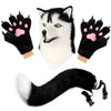 Hbbhml Animal Dog Head Mask Novelty Plush Tail Claw Paw Mittens Gloves Set Halloween Party Masquerade Costume Cosplay Husky