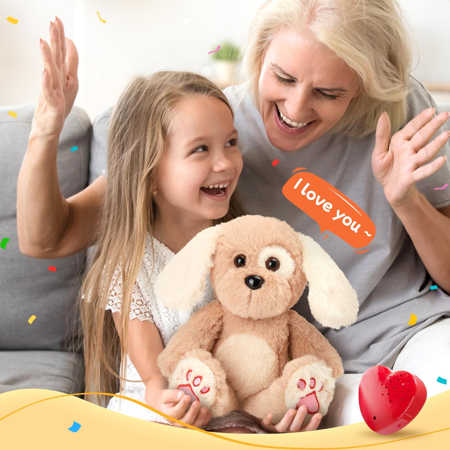 CozyWorld Heartbeat Puppy Plush Toy with 30-sec Voice Recorder, Soft Fuzzy Doll for Kids' Birthdays & Children's Day, Model LV7193_1