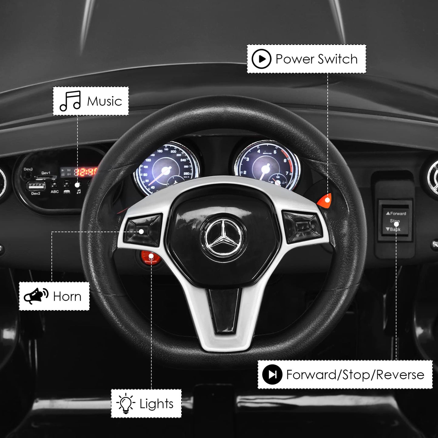 Olakids Kids Ride On Car With Remote Control, 12V Licensed Mercedes Benz Gla45 Electric Vehicle For Toddlers, Battery Powered Toy With Music, Usb, Mp3, 2 Speeds, Wheels Suspension, Led Lights (Black)