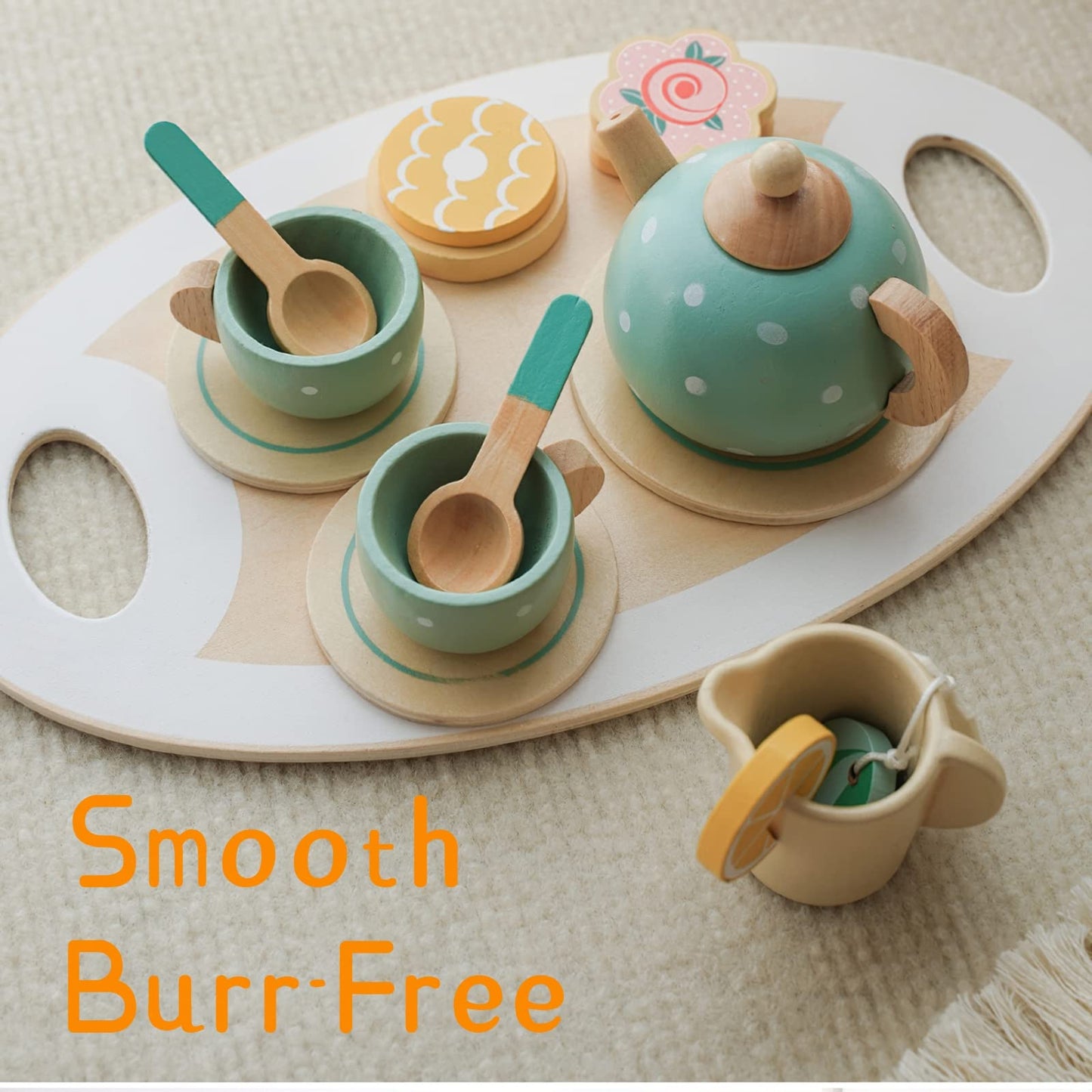 Wooden Tea Party Set for Little Girls Toys, Pretend Play Kids Tea Set for Toddlers Wood Toys, Wooden Play Food Kitchen Accessori