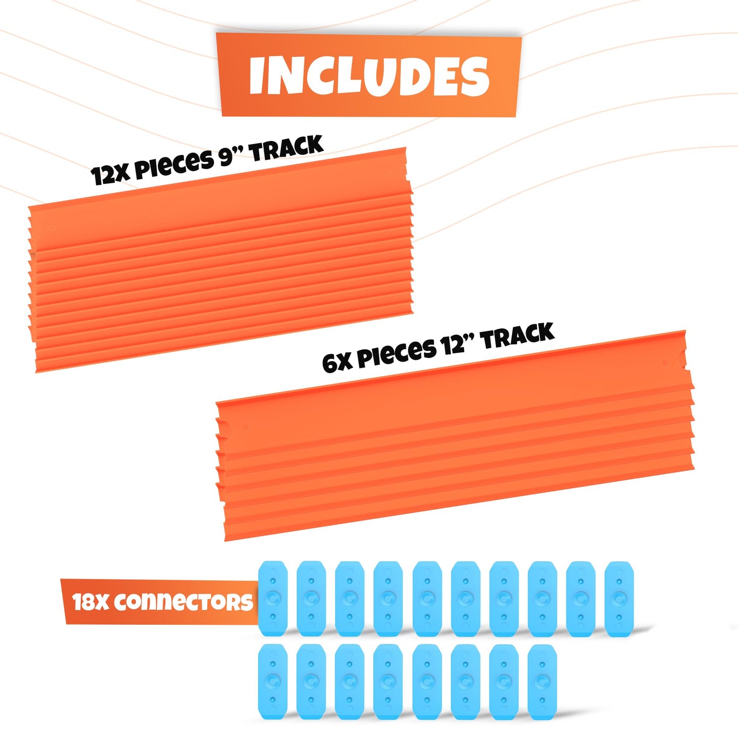 Replacement Track Set Builder Pieces For Hot Wheels Toy Cars 36-Piece Straight Track Set, Connectors Included, 15 Feet Of Track