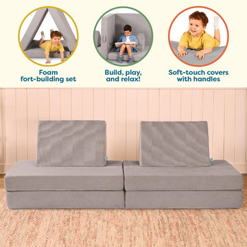 B. Toys – Foam Fort Playset – Modular Foam Building Set – Sensory Fabric Covers & Handles – Removable & Machine-Washable Covers – 12 Months + – Wonderfort