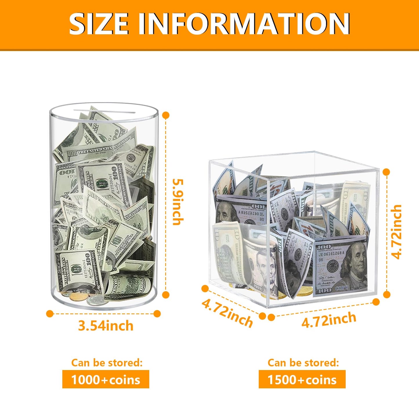 Clear Piggy Bank For Adults Kids, Transparent Money Bank For Cash Savings And Coin Savings, Acrylic Clear Money Box That Must Be