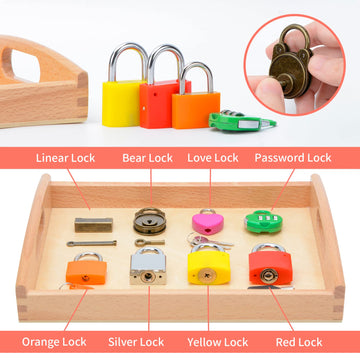 Mikneke Montessori Lock And Key Toy Set For Toddlers, Toy Keys Homeschool Preschool Learning Activities, Wooden Montessori Materials Learning & Education Toys For 3+ Year Old Kids