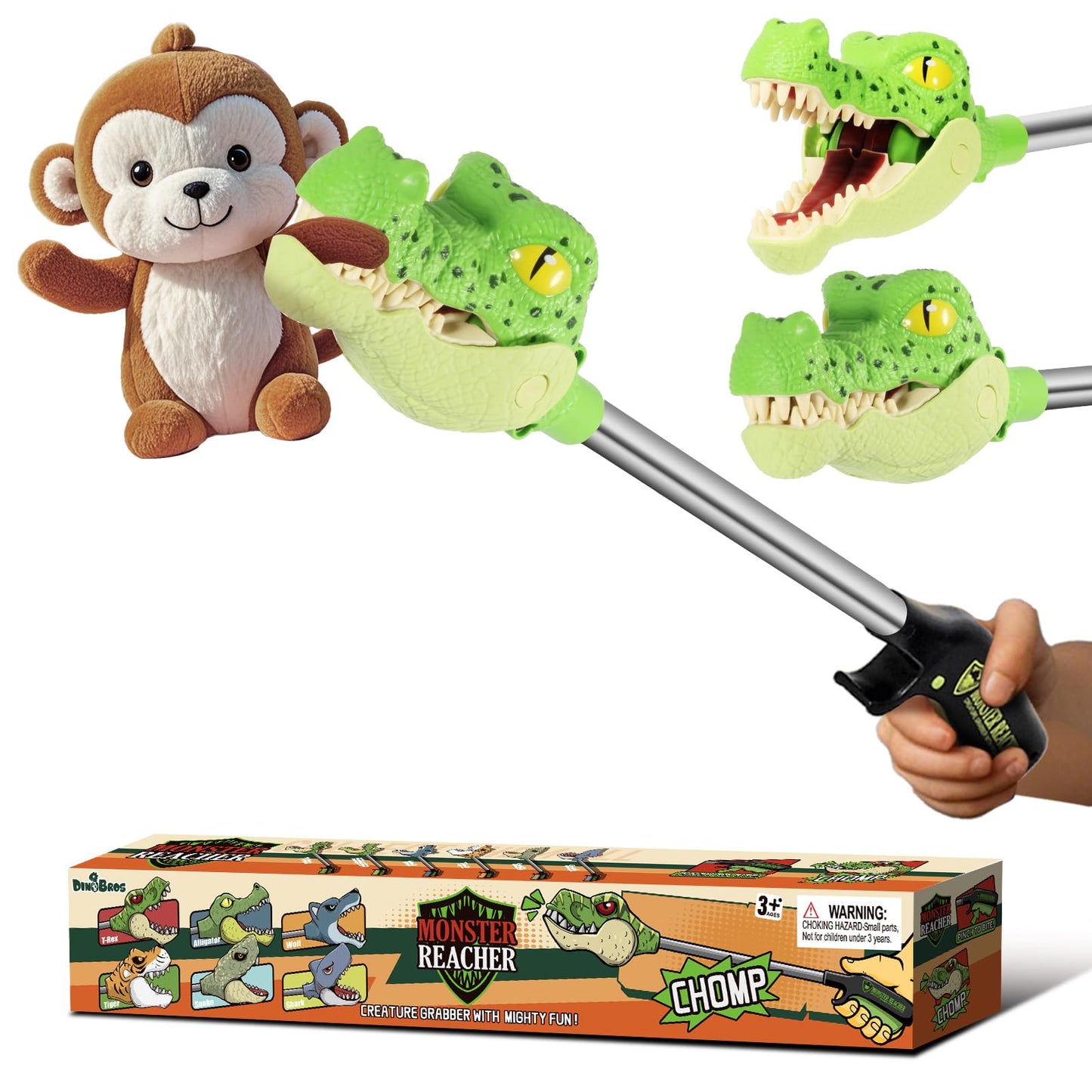 DINOBROS 16 Alligator Toy Grabber Reacher - Fun Pick-Up Tool for Kids | Realistic Animal Robot Hand with Chomping Action | Interactive Educational Gift -Like New
