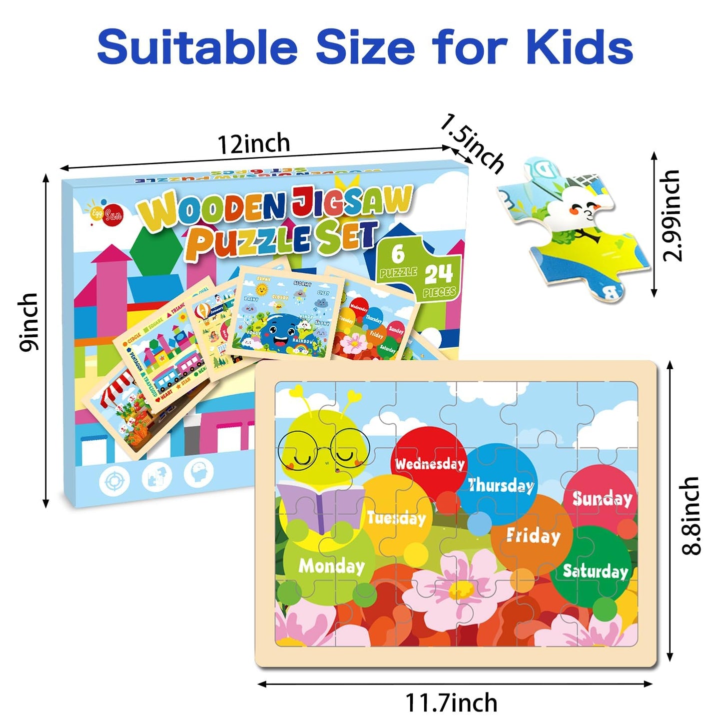 EggSun Christmas Wooden Puzzles for Toddlers 3-5 6 Packs 24Pcs Jigsaw Wooden Number Shape Puzzles for Ages 4-8 Preschool Educational Brain Toys Gifts for Boys and Girls 2 4 3 5 Year Old(Season)