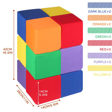 UHAPPYEE Foam Blocks for Toddlers 1-3 12 PCS 5.5 inch Foam Soft Cubes for Kids Colourful Building Blocks Stacking Block Sets tossing Toys