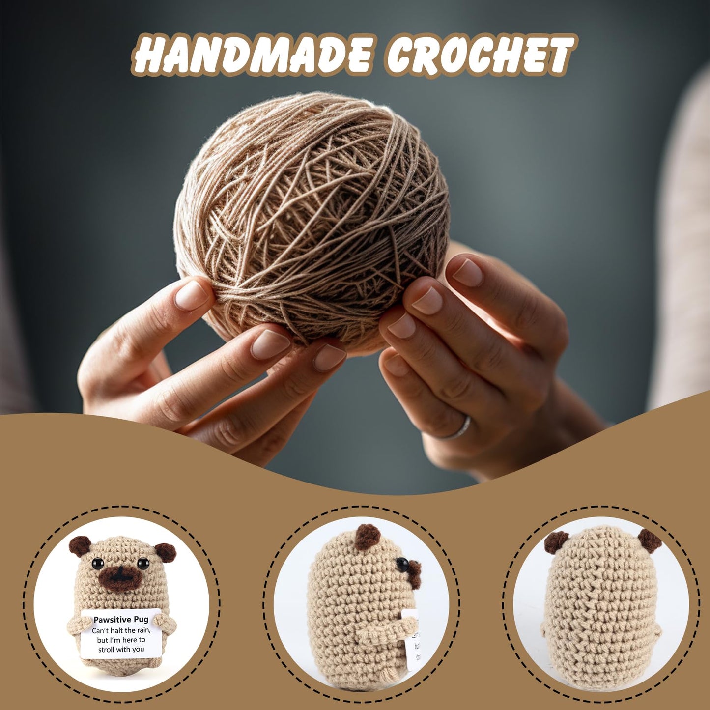 Funny Gifts Women Positive Emotional Support Crochet Valentine Plush Nuggets Partner Cute Birthday Gift Mini Positive Pug Farewe